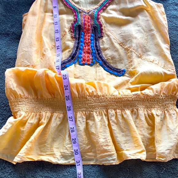 LeShop Butter Yellow Silk Blend Racer Back Cami Tank Top Boho Embroidered Size L - Picture 8 of 12